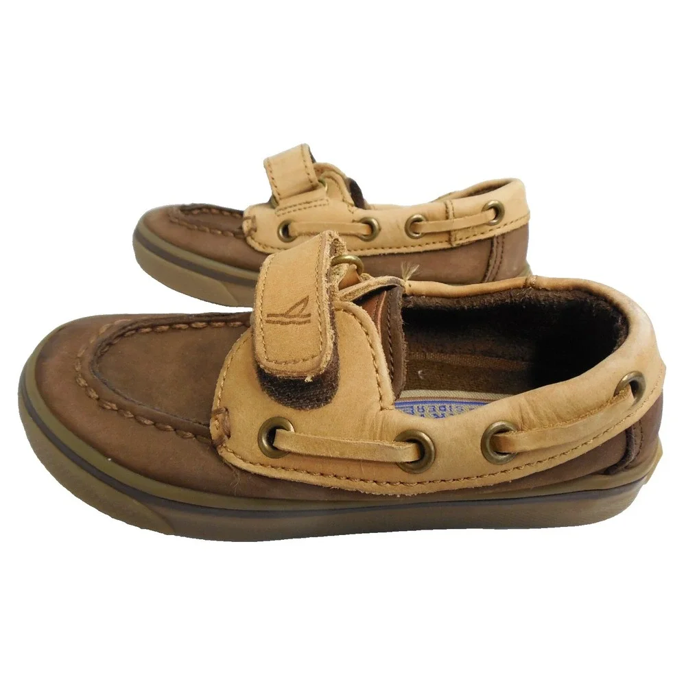 Sperry Top Sider Toddler Leather Boat Shoes Size 6M Brown/Tan Hook and Loop